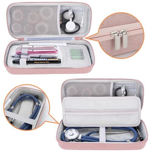 SMYV 17 pcs Stethoscope Case Kit, Nursing School Essentials Include Stethoscope Case, Medical Scissors, Pen Lights, Bandages, Ideal Gifts for Nurse Student Light Pink