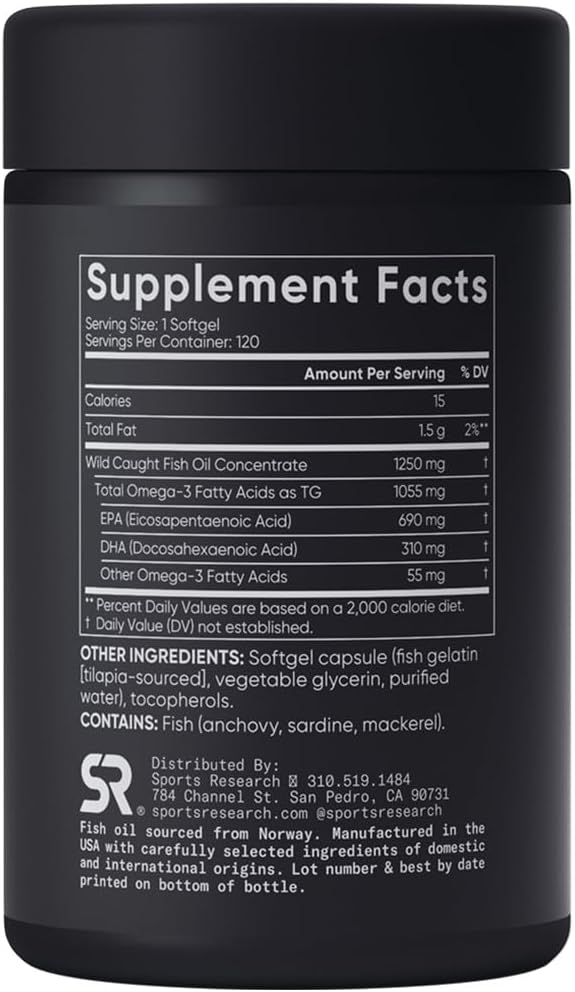Sports Research, Omega-3 Fish Oil, Triple Strength, 120 Softgels - BeesActive Australia
