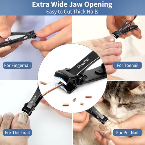 2025 Upgrade Nail Clippers Set – Ultra Wide Jaw (15mm) Toenail Clippers for Thick Nails, Premium 420 Stainless Steel, Long Handle, Anti-Splash Catcher, Safety Lock, Ideal for Seniors/Men/Women (Black) Small