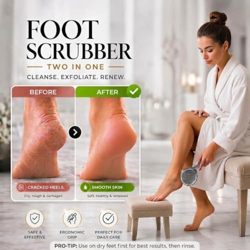 Foot Scrubber & File Callus Remover for Feet - Dual-Sided Stainless Steel Pedicure Tool for Cracked Heels, Dead Skin & Rough Skin - Wet or Dry Use, Men & Women