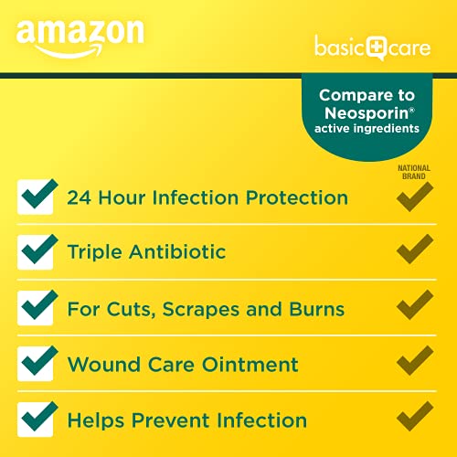 Amazon Basic Care First Aid Triple Antibiotic Ointment, Treats Minor Cuts, Scrapes and Burns, 2 Ounces