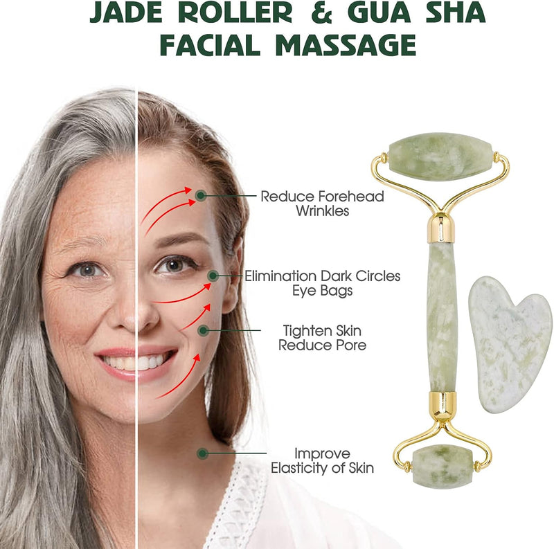 GingerChi Jade Roller for Face - 1 Pc Anti-Aging & Slimming Face Roller for Eyes, Cheeks, Forehead, & Neck, Handmade Skin Care Facial Tool Made from 100% Natural Jade