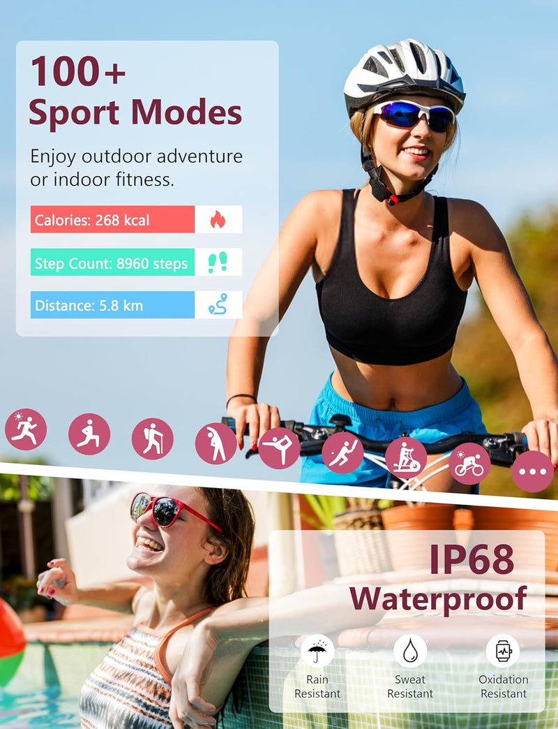 Smart Watch for Women Men (Answer/Make Call), 2026 New 1.91" HD SmartWatch, Fitness Watch with 120+ Sport Modes, IP68 Waterproof, Pedometer, Heart Rate/Sleep Monitor, Activity Tracker for Android iOS Pink