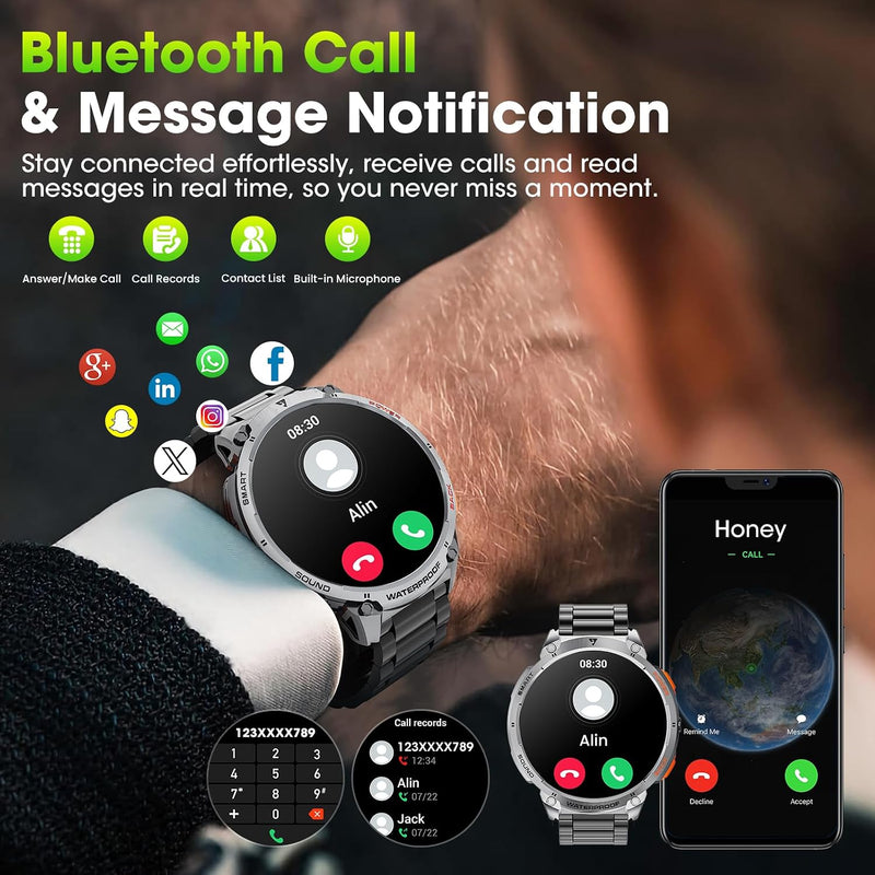 Smart Watch for Men Fitness Tracker: Military Make Answer Call LED Digital Mens Watches Waterproof Smartwatch Android Phone iPhone Samsung Compatible Sleep SpO2 Heart Rate Monitor Step Pedometer 1.39 Classic Gray