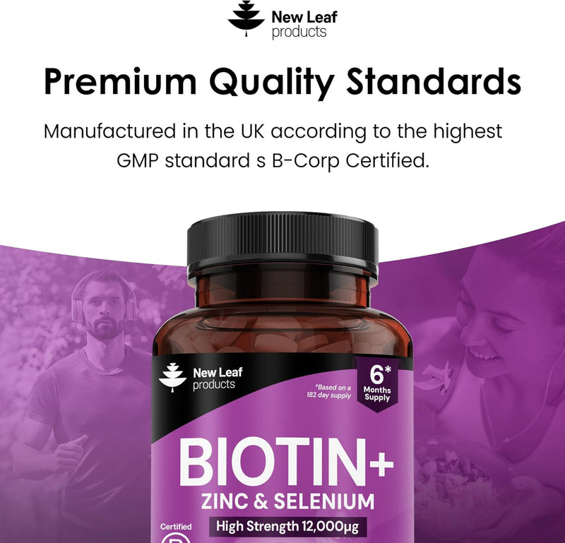 Biotin Hair Growth Supplement 12,000mcg with Zinc, Selenium & Copper - Full Year Supply 365 Vegan High Strength Biotin Tablets for Hair - Supports Hair, Skin & Nail Growth - Hair Growth - Nutravita 12,000mg - BeesActive Australia