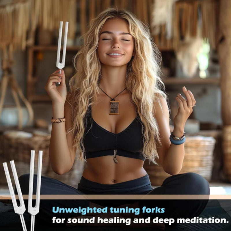 Tuning Fork Set (128 Hz, 136.1 Hz, 256 Hz, 384 Hz): Weighted & Unweighted Tuning Forks Frequency Devices of 4 Pack with Reflex Hammer for Chakra & Sound Meditation