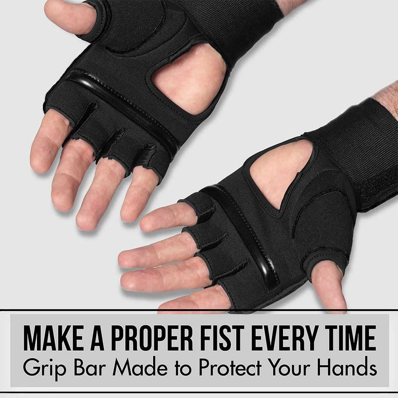 Quick Gel Boxing Wraps Under Boxing Gloves - Kickboxing MMA Muay Thai - Fist, Knuckle, Wrist Wrap Protection Inner Glove Hand Wraps - Men Women Kids All Black S/M