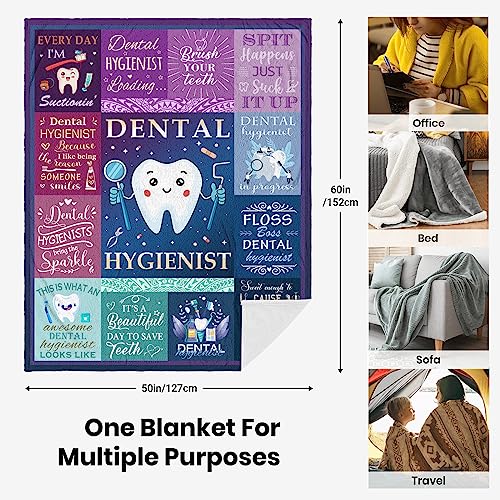 Sozien Dental Hygienist Gifts Blanket - Graduation & Student Gift, 60"x50" Dental Hygienist - Purple 50‘’x60‘’