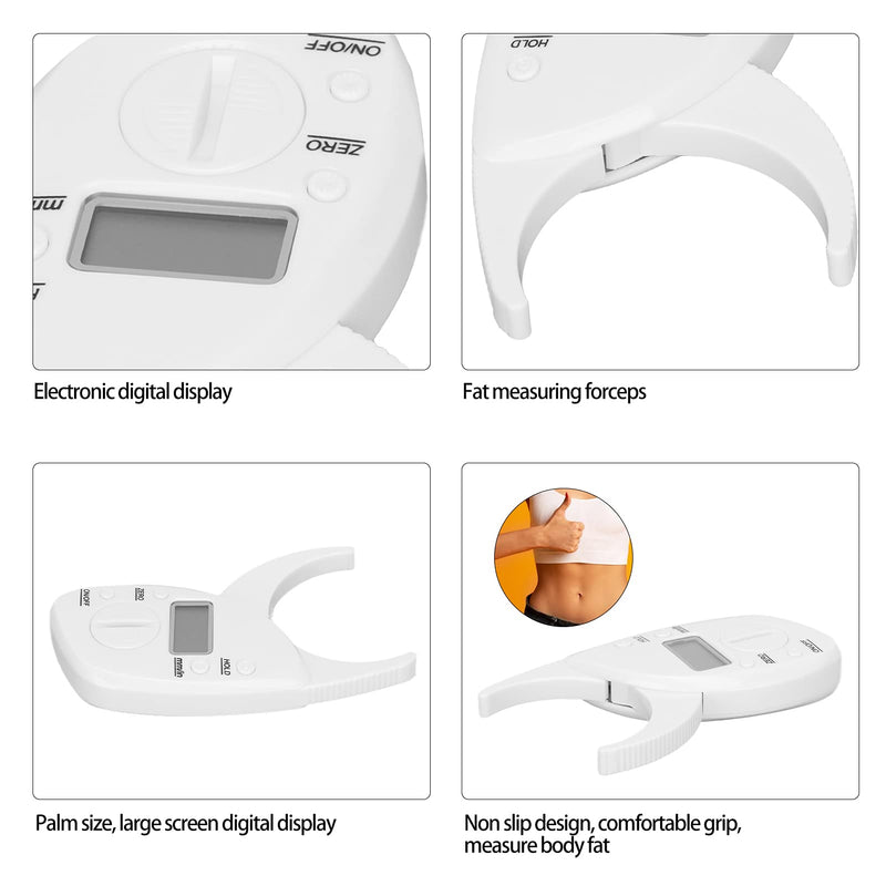 Body Fat Caliper, Digital Display Skin Calipers Body Fat Body Fat Monitors Skin Fat Caliper Tester Body Fat Measurement Device Fat Calipers for Fitness Enthusiasts for Trainers (White) - BeesActive Australia