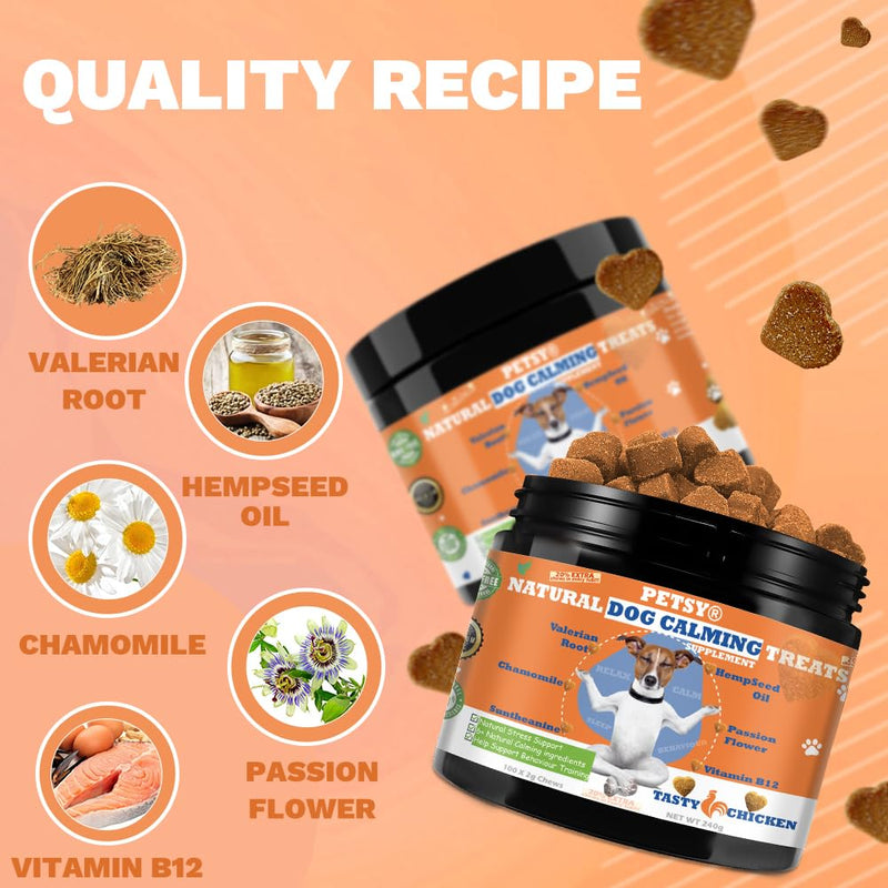 Dog Calming Tablets that work CALMS Fear, Stress, Separation Anxiety, Travel Calming Dog Treats DAILY Dog Calming Chews TASTY Calming Tablets for Dogs CHICKEN Dog Calming Tablets Dog calming products