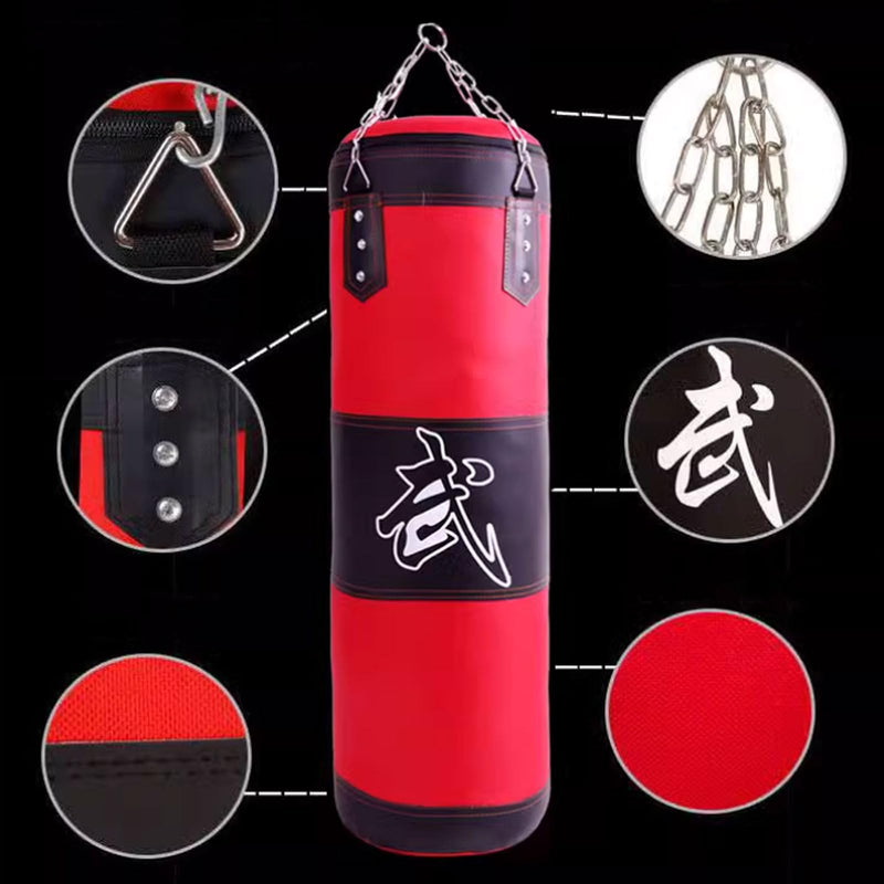 Adult Boxing Punching Bag Set, Unfilled Heavy Training Kick Bag for Muay Thai Hook Kick Sandbag Fight Karate RED 60CM