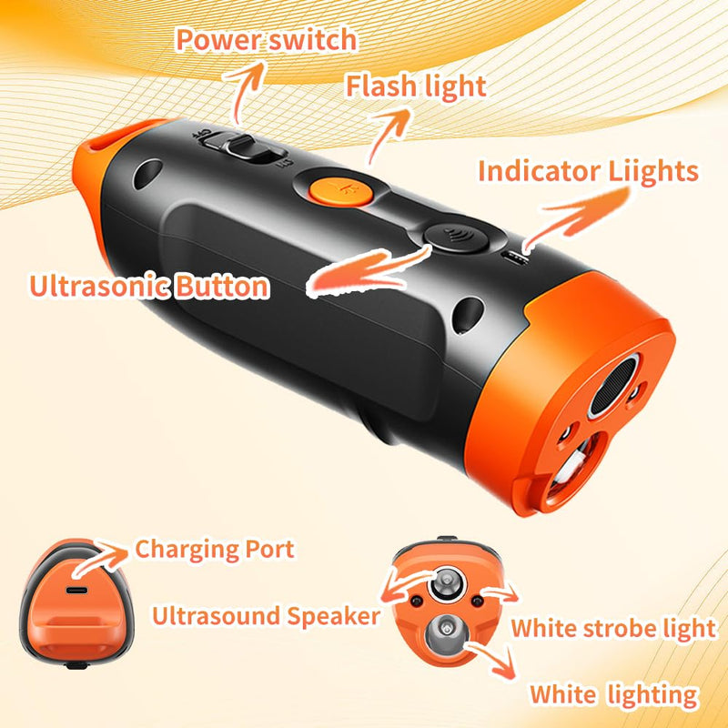 Dog Bark Deterrent Devices, 2X Ultrasonic Anti Barking Device for Dogs, 39 FT Range Outdoor Anti Barking Device for Dogs, 3-in-1 Training Modes with LED Flashlight, USB-C Rechargeable, Orange