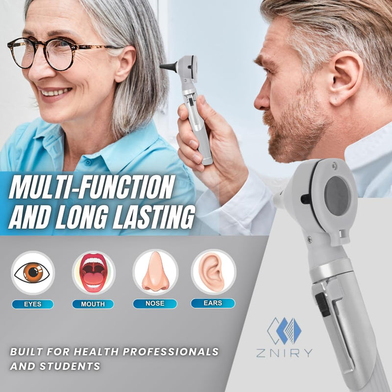 Mini Otoscope - Ear Scope with Light, Ear Infection Detector Mini Otoscope - Portable Ear Light and Exam Kit for Home Use - 3X Magnifying Fiber Optic Scope (Grey) Grey - BeesActive Australia