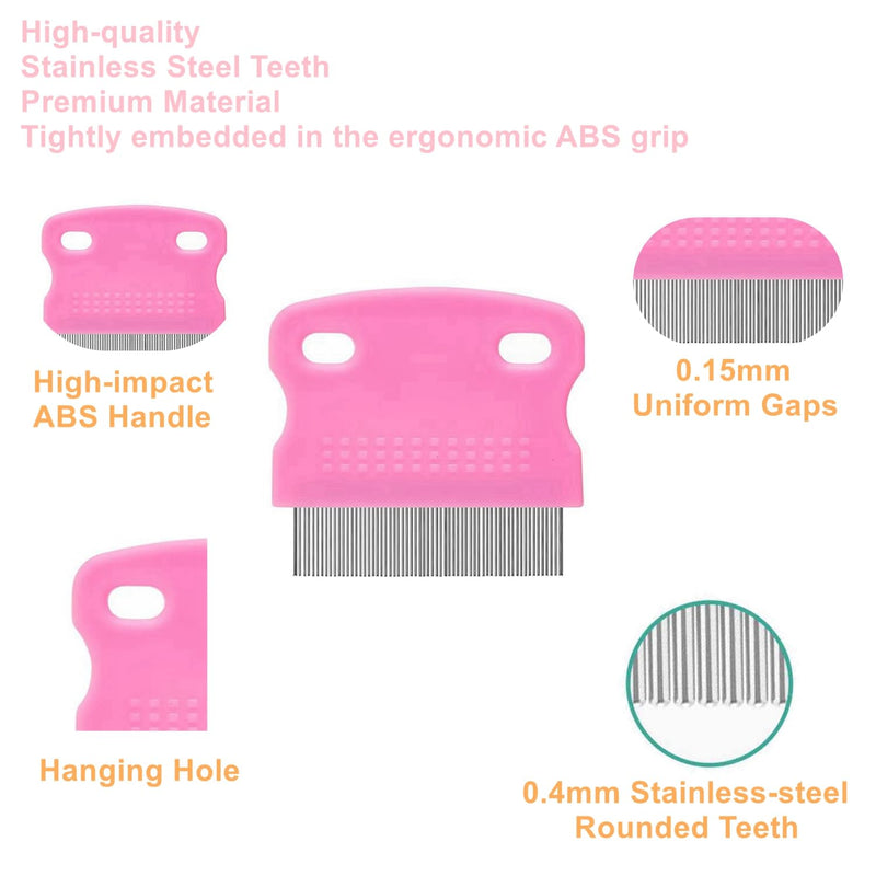 5 Pack Flea Lice Comb,Stainless Steel Dog Cat Grooming Combs with Rounded Teeth,Double Sided Professional Pet Tear Stain Remover,Dematting Tool for Small, Ideal for all pet Blue,Pink - BeesActive Australia