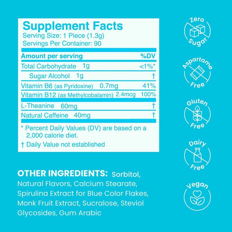 NeuroGum Energy & Focus Mints (90 Count Bag, Peppermint) | 40mg Natural Caffeine + L-Theanine + Vitamin B12 & B6 | Sugar Free Nootropic Cognitive Brain Performance Supplement 90 Count (Pack of 1) - BeesActive Australia
