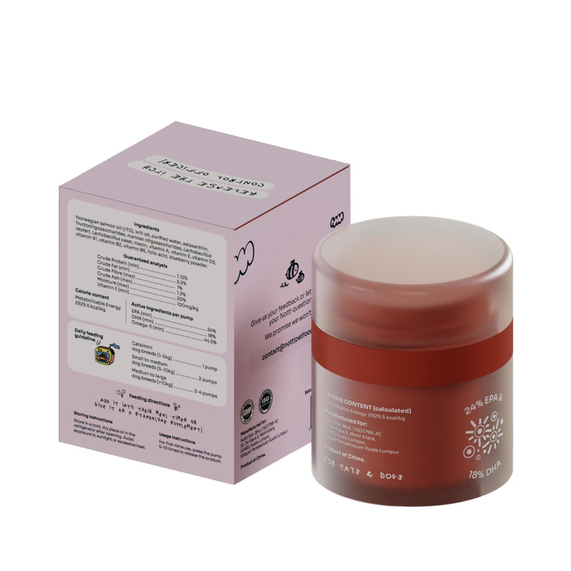 Notti Itchy Skin Allergy Relief - Omega 3 Fish Oil - Itchy Ears - High Concentration - Norwegian Salmon & Krill Oil Pet Supplement for Cats and Dogs - DHA - Probiotics - Joint