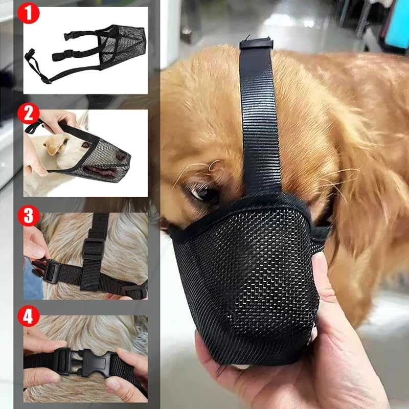 Dog Muzzle Black Mesh Dog Muzzle Adjustable Poison Bait Protection for Dogs Eating Protection Dog Muzzle Against Barking Mouth Loop Dog Anti-Biting and Anti-Licking All-Inclusive Muzzle (Size L) - BeesActive Australia