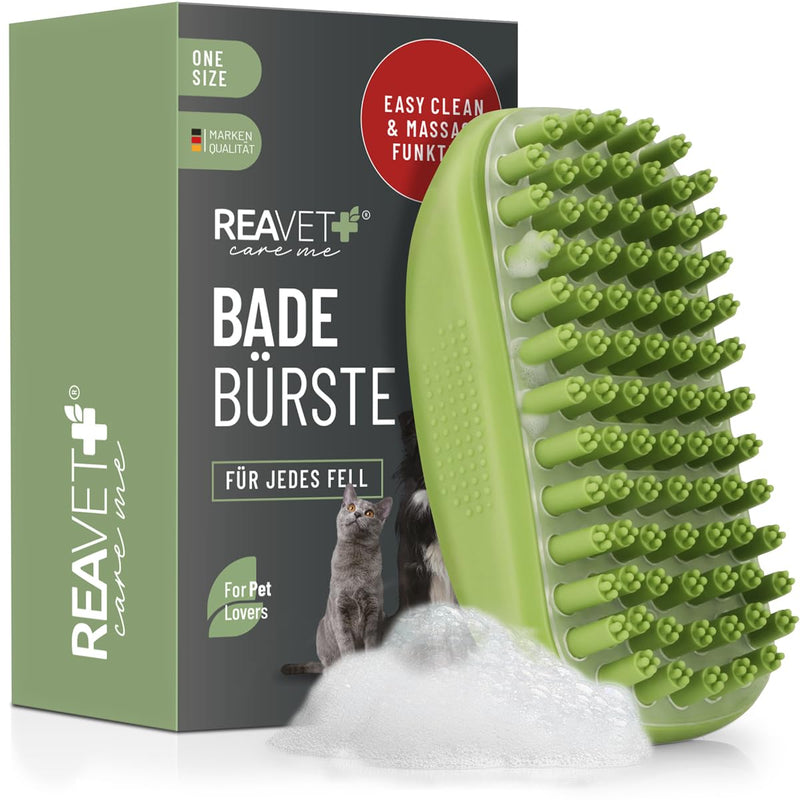 ReaVET bath brush rubber curry comb for dogs, cats, short hair and long hair, with massage effect - removes loose top hair, dust and dirt I bath curry comb for massaging dog shampoo