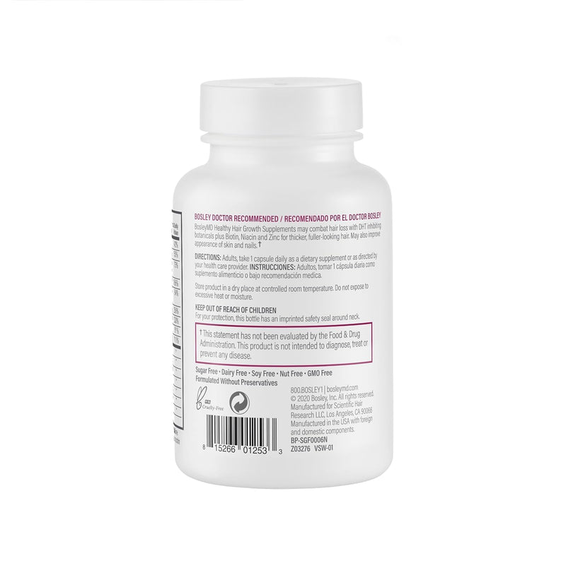 BosleyMD Women’s Healthy Hair Growth Supplements for Thicker, Fuller Hair– DHT-Blocking Botanicals with Biotin, Niacin, Zinc & L-Lysine – Rich in Vitamins & Minerals – 60 Capsules (2-Month Supply) Women's Supplement With Biotin (Raspberry Pink)
