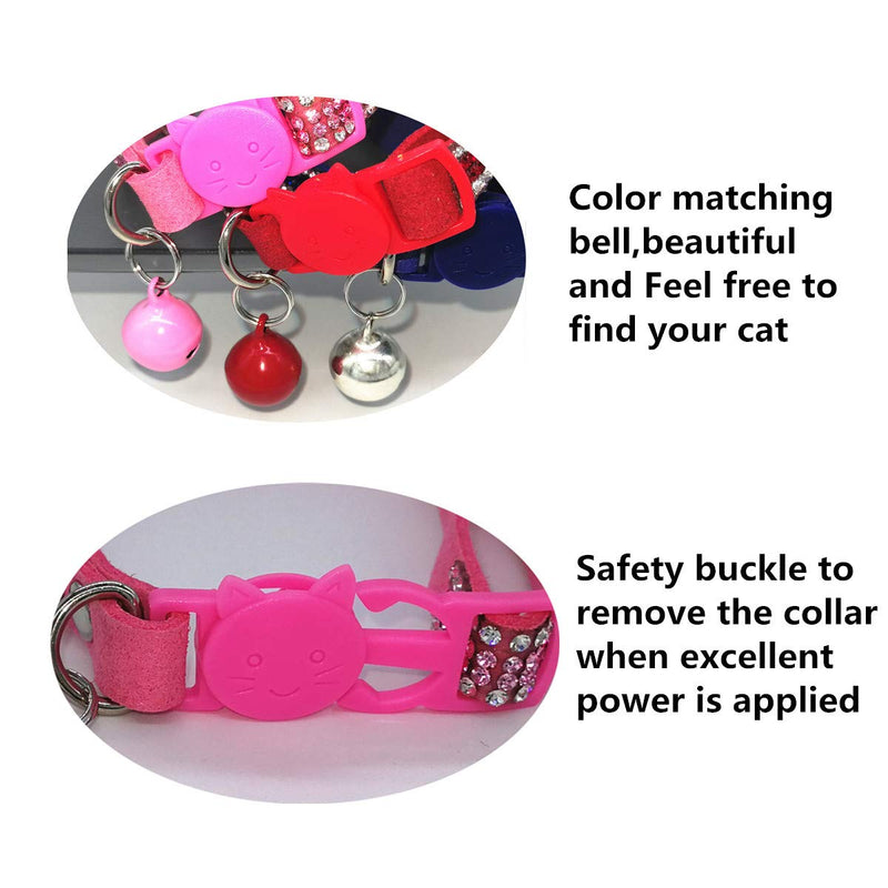 THAIN Basic Adjustable Cat Collar Bling Diamond Breakaway with Bell for Kitten Girl boy (Pink) Pink - BeesActive Australia