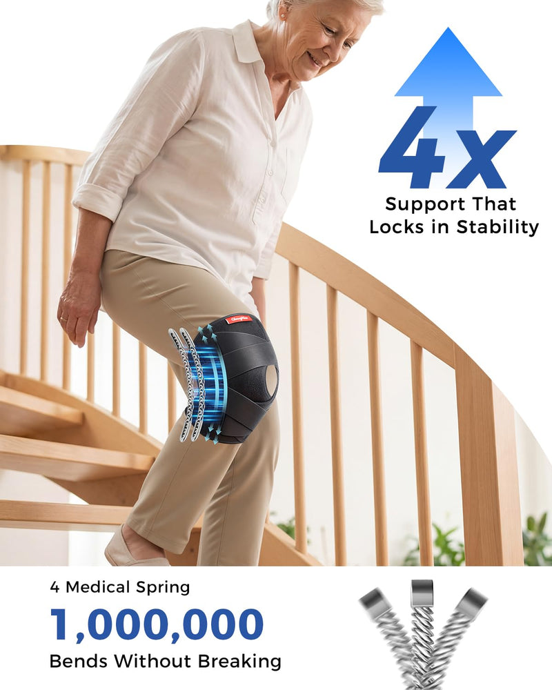 Medical-Grade Knee Brace for Women & Men,[Adjustable V-Straps & Anti-Slip] Knee Support with Side Stabilizers for Knee Pain,Meniscus Tear,ACL,MCL,Arthritis, Patella Stability for Injuries Recovery - XL X-Large Black