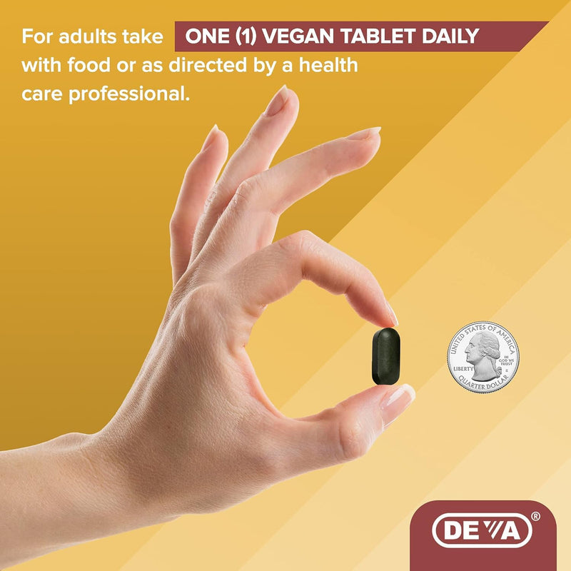 DEVA Vegan Multivitamin & Mineral Supplement with Iron 2-Pack, Spirulina, Chlorella, Ashwagandha, Broccoli & More, 90 Coated Tablets Each 90 Count (Pack of 2)