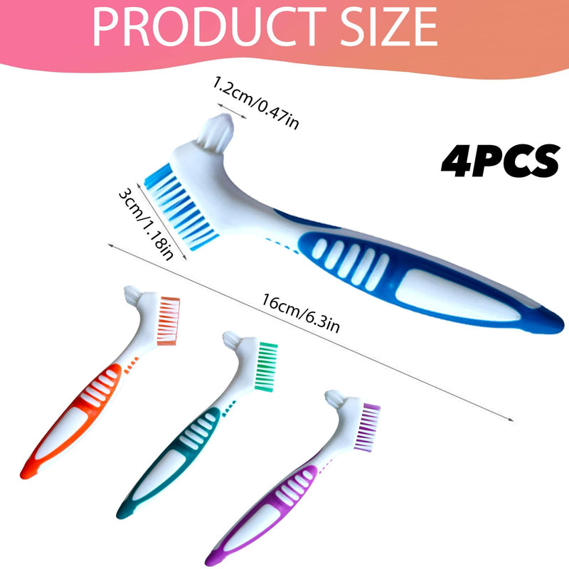 Denture Brush,4PCS Denture Toothbrush,Denture Cleaner Brush for Dental Devices,Mouth Guard, False Teeth,No-Slip Handle Dental Appliance Cleaning Brush (A-Yellow, Purple, Green, Blue) - BeesActive Australia