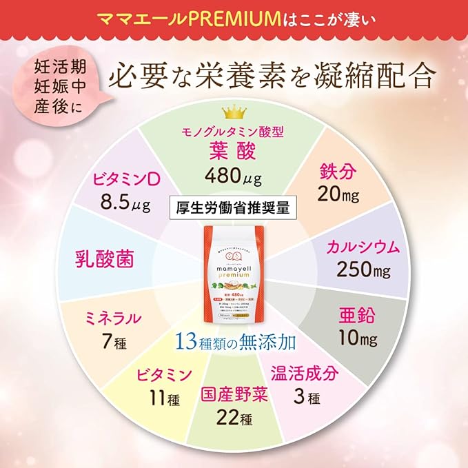 Mama Ale Premium Folic Acid High Contains 480μg Pregnancy Pregnancy Postpartum Supplement Iron Calcium 10 Vitamins 7 Minerals Japanese and Chinese Ingredients Zinc 22 Domestic Vegetables Contains 1 Month's Supply (Single Item) - BeesActive Australia