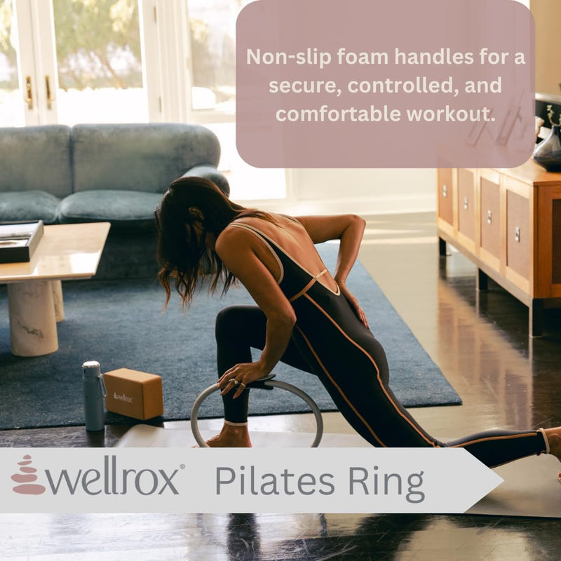 Wellrox Pilates Ring and Carrying Bag- Lightweight Magic Circle Yoga Ring- Core, Thigh and Arm Exerciser for Yoga, Pilates, Strength Training (15 inches) Black