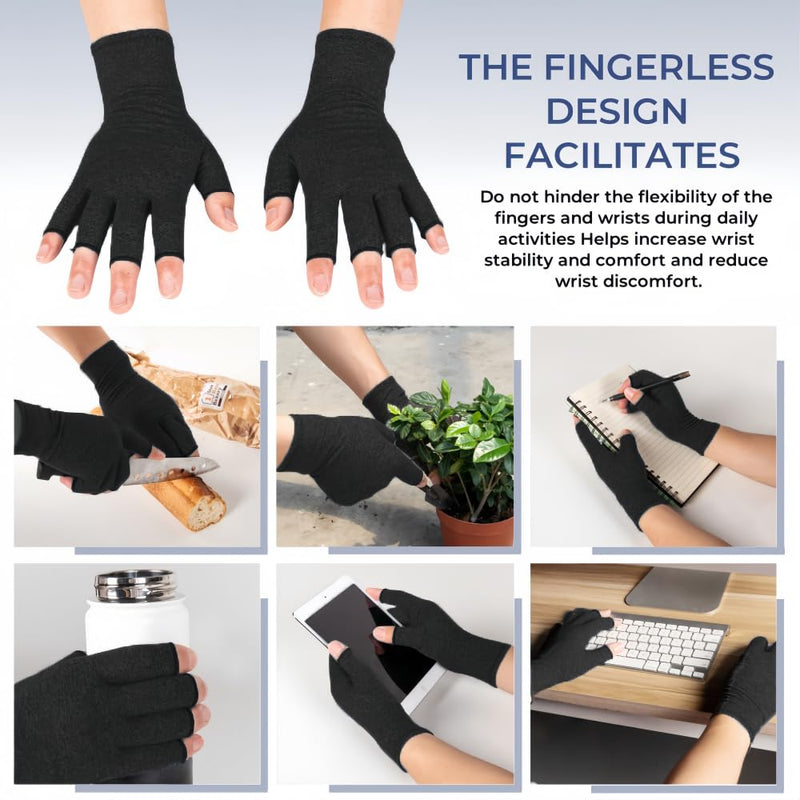 Arthritis Gloves for Women for Pain, Men and Women Fingerless Compression Wrap for Hand Pain and Osteoarthritis Compression Gloves,M,Black Black Medium - BeesActive Australia