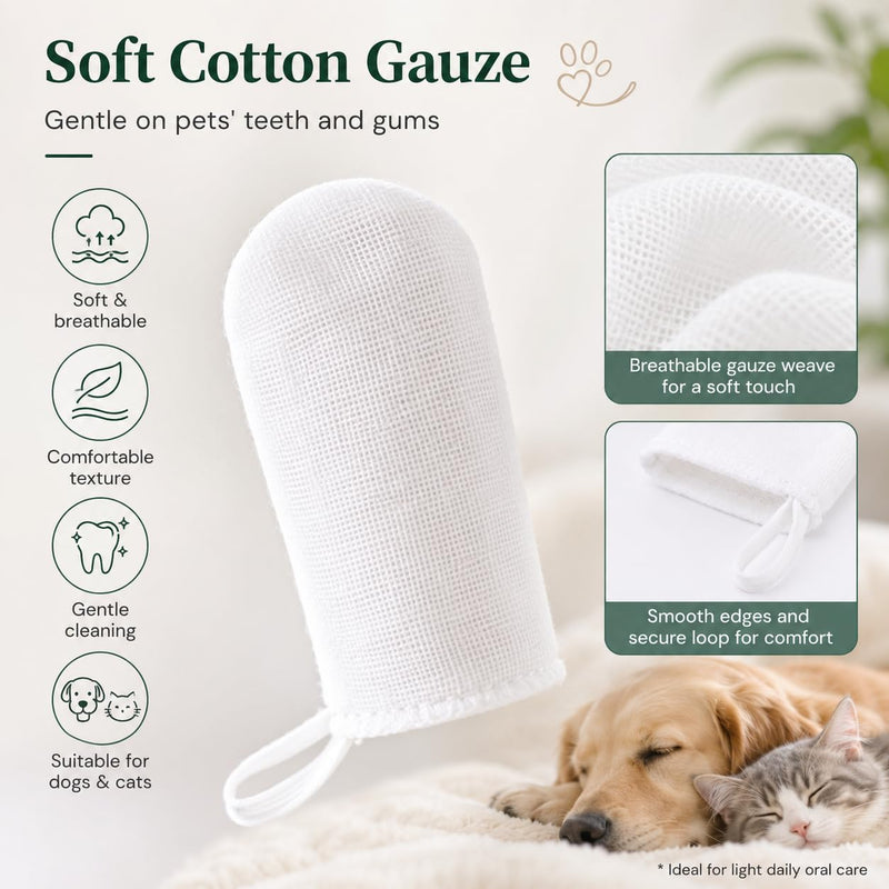 6 Pcs Pet Finger Toothbrush Set – Soft Cotton Gauze Finger Brushes for Dogs Cats Puppies Kittens – Reusable Pet Teeth, Gum and Tongue Cleaning Sleeves with Elastic Ring for Daily Oral Care