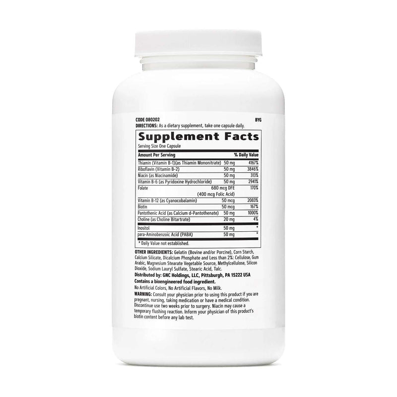 GNC B-Complex 50, Cellular Energy, 180 Capsules, 180 Servings | Supports Metabolism, Cellular Energy Production and Cognitive, Immune, Nervous System, Hair, Skin and Nail Health