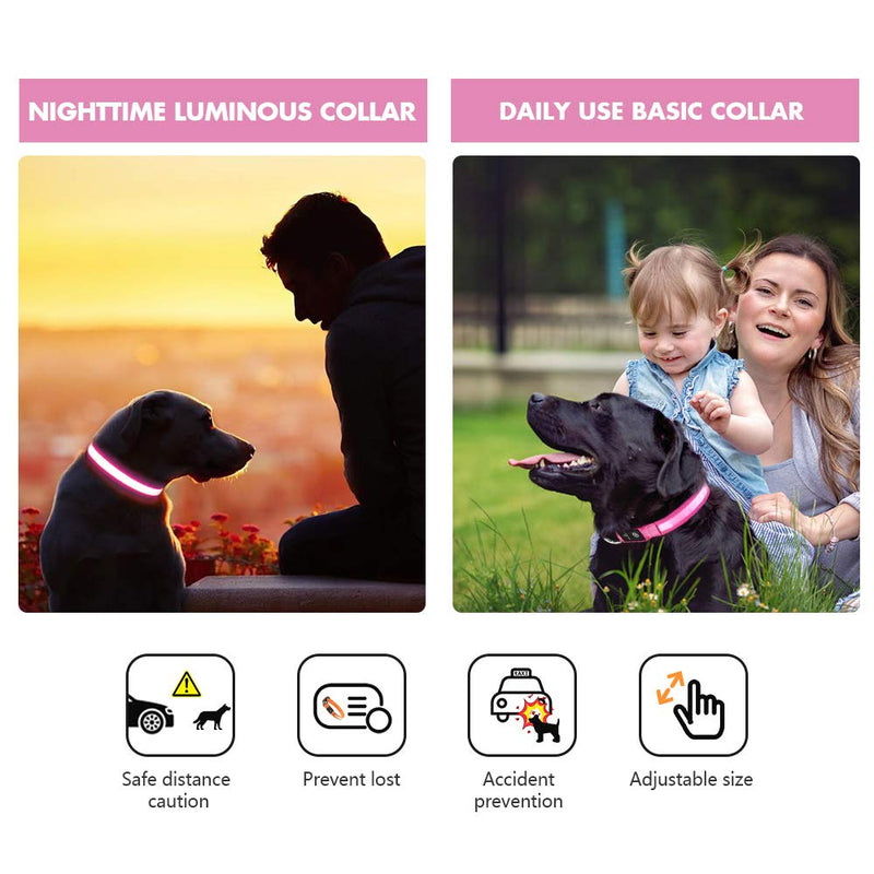 MASBRILL Dog Collar Luminous Rechargeable LED Light Collar Waterproof for Small Medium Large Dogs Adjustable Flashing Light Safety Collar with 3 Lighting Modes Pink - M M(38-50cm/15-19.7inch) Pink(TC5200) - BeesActive Australia