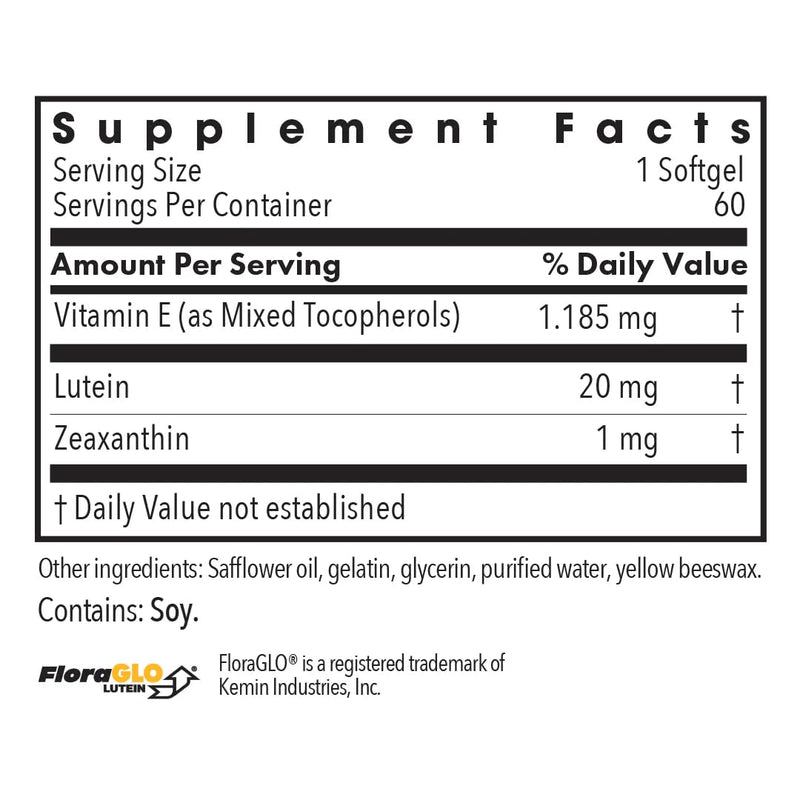 Allergy Research Group ARG Lutein 20 mg Eye Health Carotenoid, 60 Capsules | 20 mg Lutein with 1 mg Zeaxanthin, Carotenoid Antioxidant for Eye Health, Vegetarian and Hypoallergenic