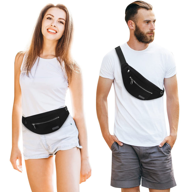 MAXTOP Large Crossbody Fanny Pack with 4-Zipper Pockets,Gifts for Enjoy Sports Festival Workout Traveling Running Casual Hands-Free Wallets Waist Pack Phone Bag Carrying All Phones Black(Washed Nylon with Silver Metal Zipper)