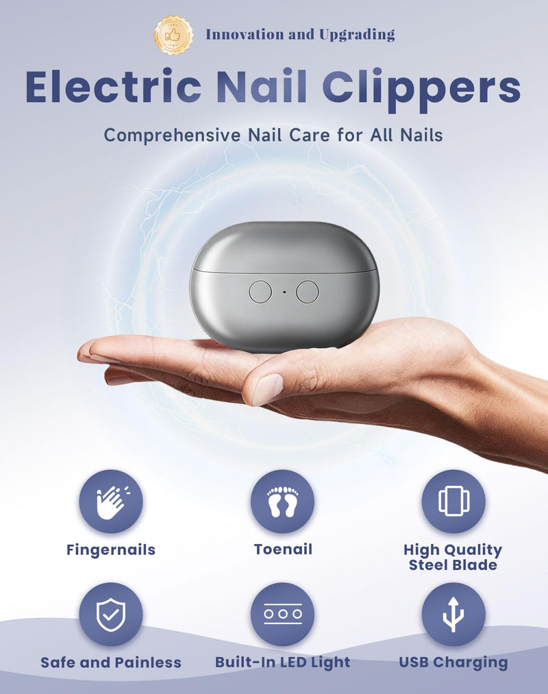 Electric Nail Clippers - 2026 Smart Nail Clipper for Seniors, Electric Nail Clipper with LED Light, Painless Toenail Trimmer for Thick Nails, Arthritis, Low Vision (Black*1) Black*1 - BeesActive Australia