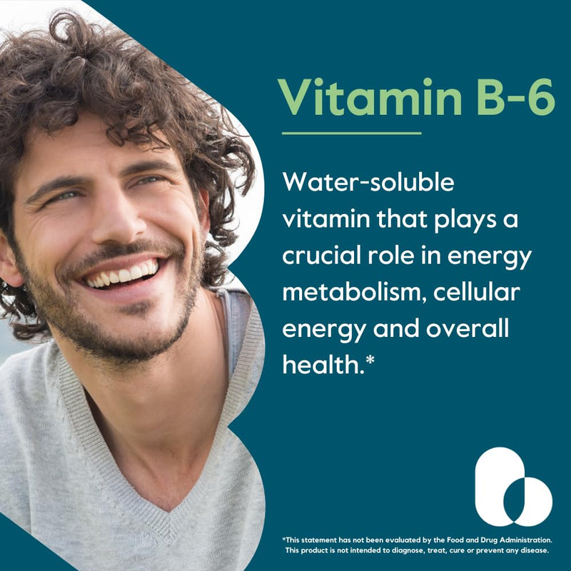 BESTVITE Vitamin B-6 200mg (120 Veg Caps) - No Stearates - Vegan | No Flow Agents - Non GMO - Gluten Free - Energy Metabolism Support* - Heart Health Support* 120 Count (Pack of 1)