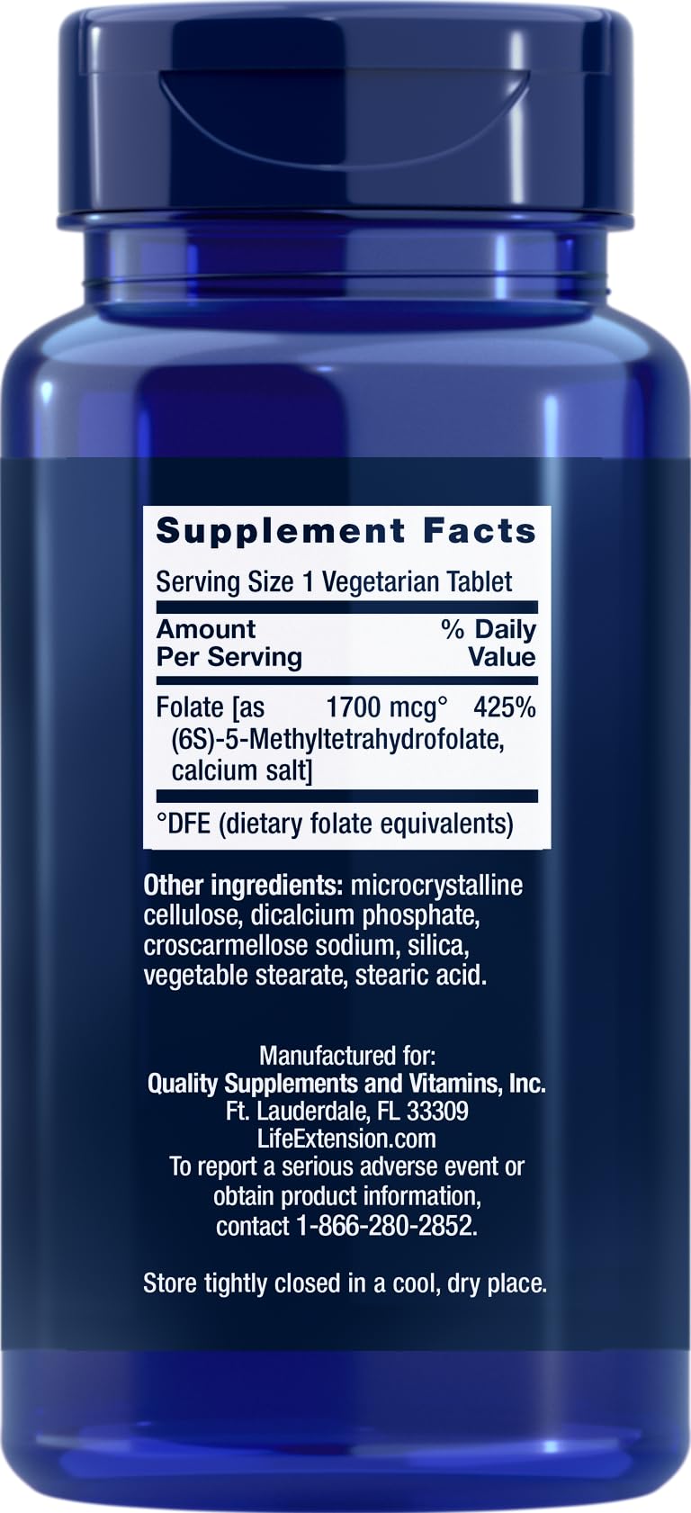 Life Extension Optimized Folate (L-Methylfolate) 1700 mcg DFE, 180 Veg Tablets (Pack of 2)