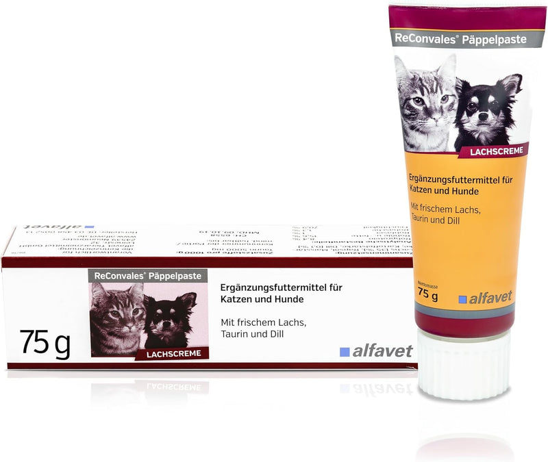 alfavet, ReConvales Päppelpaste, pack of 3, salmon cream, supplementary food for cats and dogs, 3 x 75g tube - BeesActive Australia