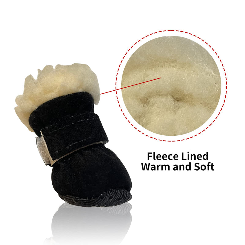 Dog Boots, Fleece Dog Shoes for Small Dogs, Anti-Slip Sole Dog Boots & Paw Protectors, Dog Winter Snow Booties for Outdoor Walking Running Black M (< 6.5 lbs) - BeesActive Australia