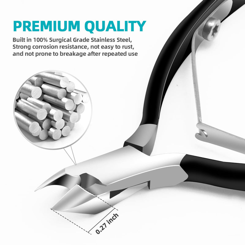 Cuticle Trimmer with Cuticle Pusher, RONAVO Cuticle Remover Stainless Steel Professional Cuticle Nipper, Durable Pedicure Manicure Tools (Matte Black) Matte Black