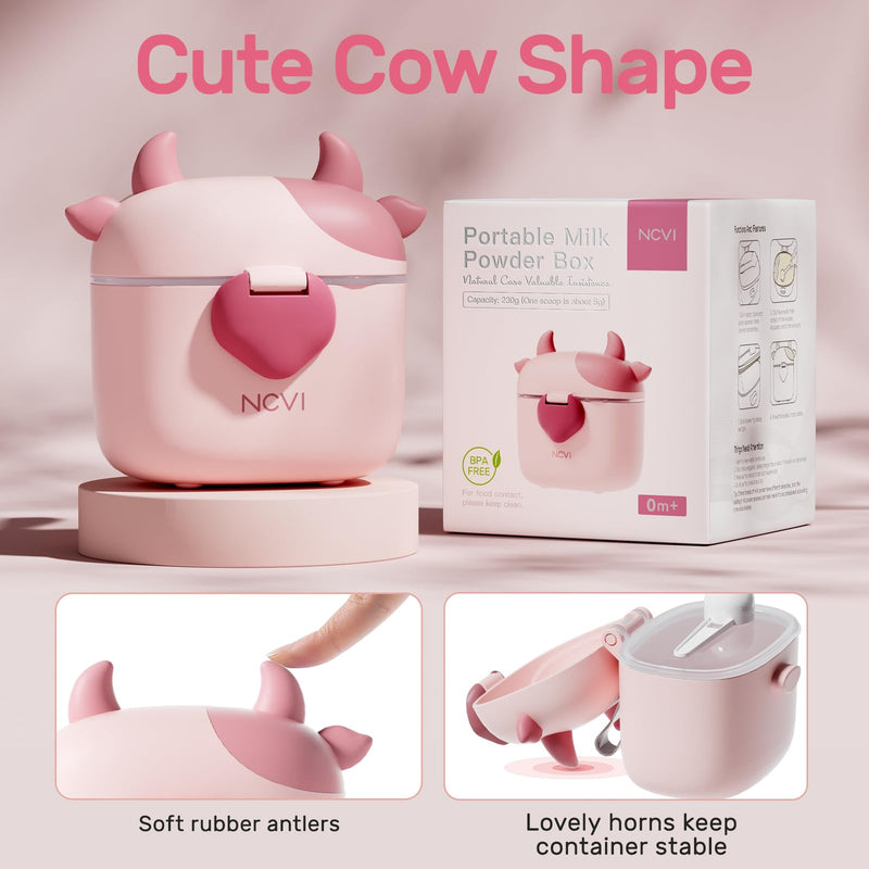 NCVI Baby Formula Dispenser On The Go, Formula Container To Go, Formula Holder for Travel, Outdoor Picnic with Baby Infant, Portable Container for Milk Powder, Snacks, Candy, Fruits (Pink) Pink Cow - BeesActive Australia
