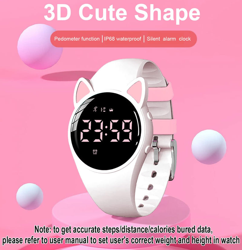 Fitness Tracker Pedometer Watch, No App No Phone Required, USB Charge 1 Hour for 20 Days Use, IP68 Waterproof Digital Watch with Alarm Clock Timer Distance Step Tracker for Kid Teen Boys Girls White+Pink - BeesActive Australia