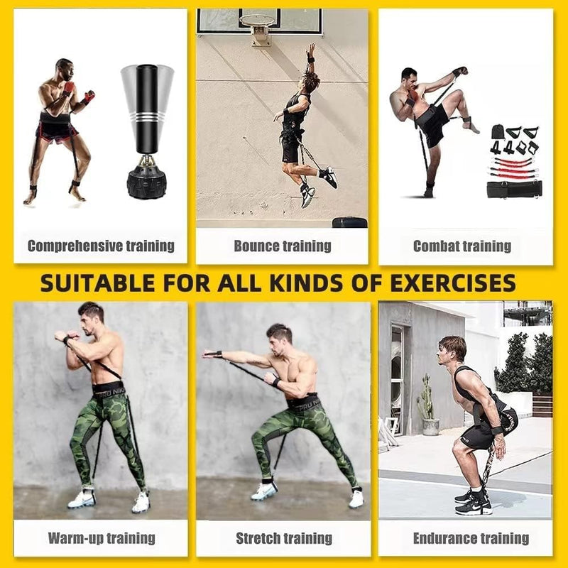 Boxing Resistance Bands, Leg Strength and Agility Speed Trainer for Men and Women Exercise Power Punch Pro with Belt, Ankle, Kicking Set for MMA Black - BeesActive Australia