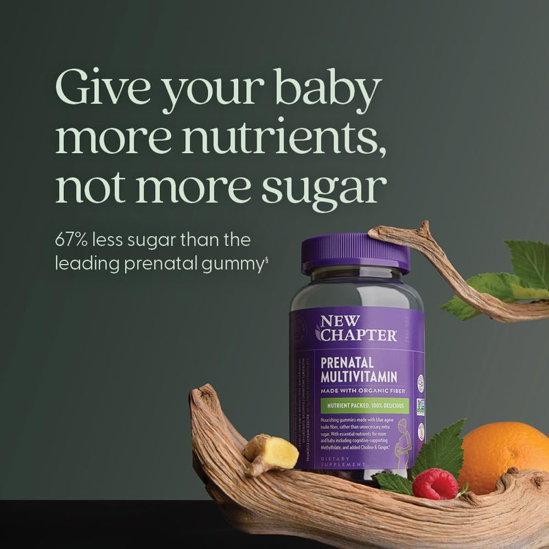 New Chapter Prenatal Multivitamin Gummies, Berry Citrus, 90 Count | 67% Less Sugar Prenatal Gummies with Methylfolate, Vitamin D3, Choline, and Ginger for Healthy Mom and Baby, Non-GMO