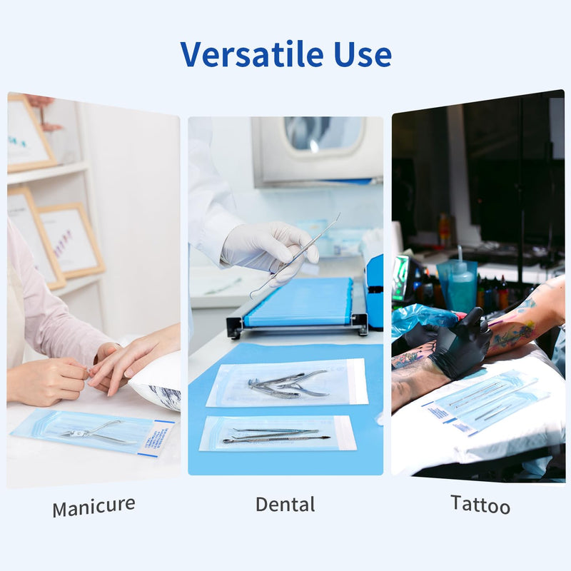 200 Packs Self Seal Sterilization Pouches 5.3"x11" with Color Changing Indicator, Autoclave Sterilizer Bags for Dental, Tattoo, Nail Instrument Tools 5.3"x11" - BeesActive Australia