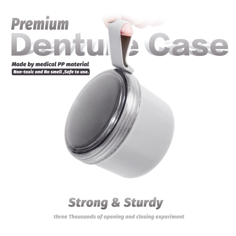 Large Denture Bath Cup No Leak Denture Case Retainer Cleaner Case Complete Cleaning Care Denture Clear and Retainer Denture Holder for Soaking (grey) grey