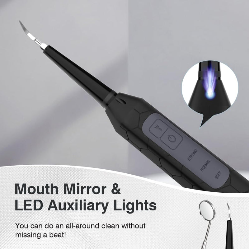 Plaque Remover for Teeth, Dental Care Device 3 Adjustable Modes Teeth Cleaning Kit with 2 Replaceable Clean Heads for Tartar & Calculus Remover Grey - BeesActive Australia