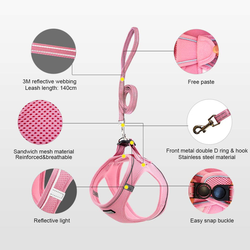 Suredoo Dog Harness with Leash Anti Pull Harness Reflective Chest Harness for Small Dogs, Pets, Puppies, Cats (Pink, XXS) Pink - BeesActive Australia