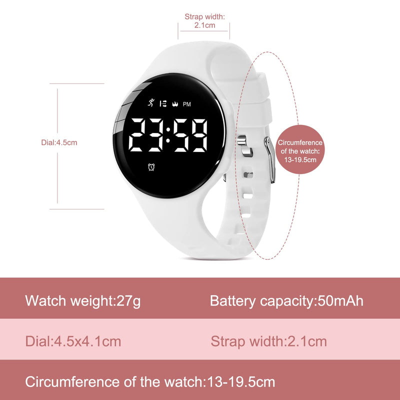 BEN NEVIS Kids Watch, Digital Watch for Boys Girls, Sport Watch with Fitness Tracker, Alarm Clock, Stopwatch, No App and Waterproof, Watch for Kids Ages 5-12 41-White-A